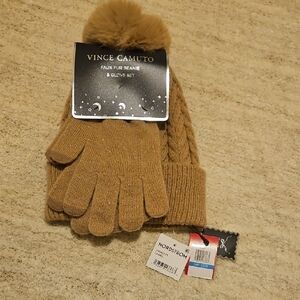 Vince Camuto Brown Faux Fur Beanie & Glove Set